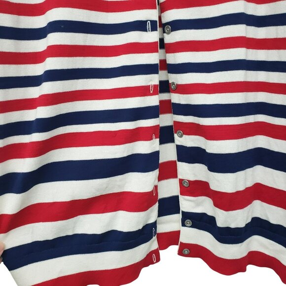 Lands End 100% Supima Cotton Navy Blue Red White Stripe Button Front Cardigan 2X - Picture 7 of 10